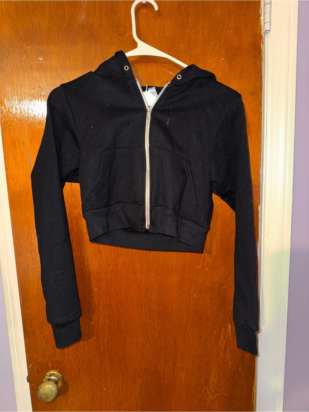 Black Cropped Hoodie Jacket - Women - American Apparel